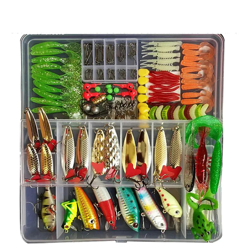 Fishing Bait & Tackle Kits with soft & hard Lures, Wobblers, Metal Jig Spoons and Accessories