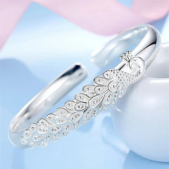 New  sterling silver elegant Peacock opening screen bracelet Bangles for women fashion party wedding Accessories jewelry gift